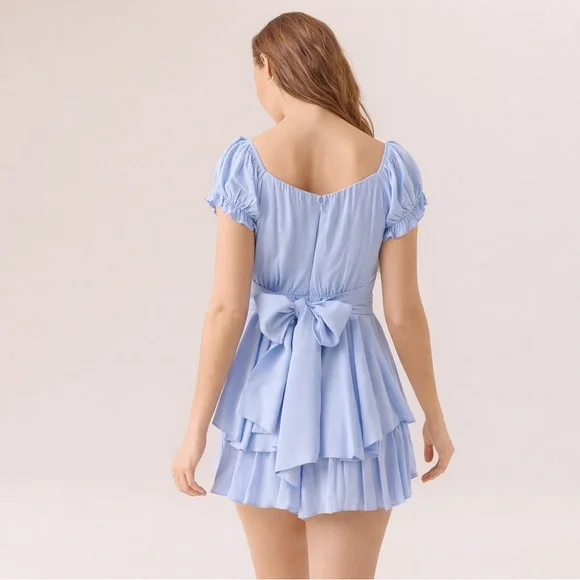Altar’d State Haisley Double Layered Romper Pale Blue Bow Back Romper | Size SM - Picture 2 of 7
